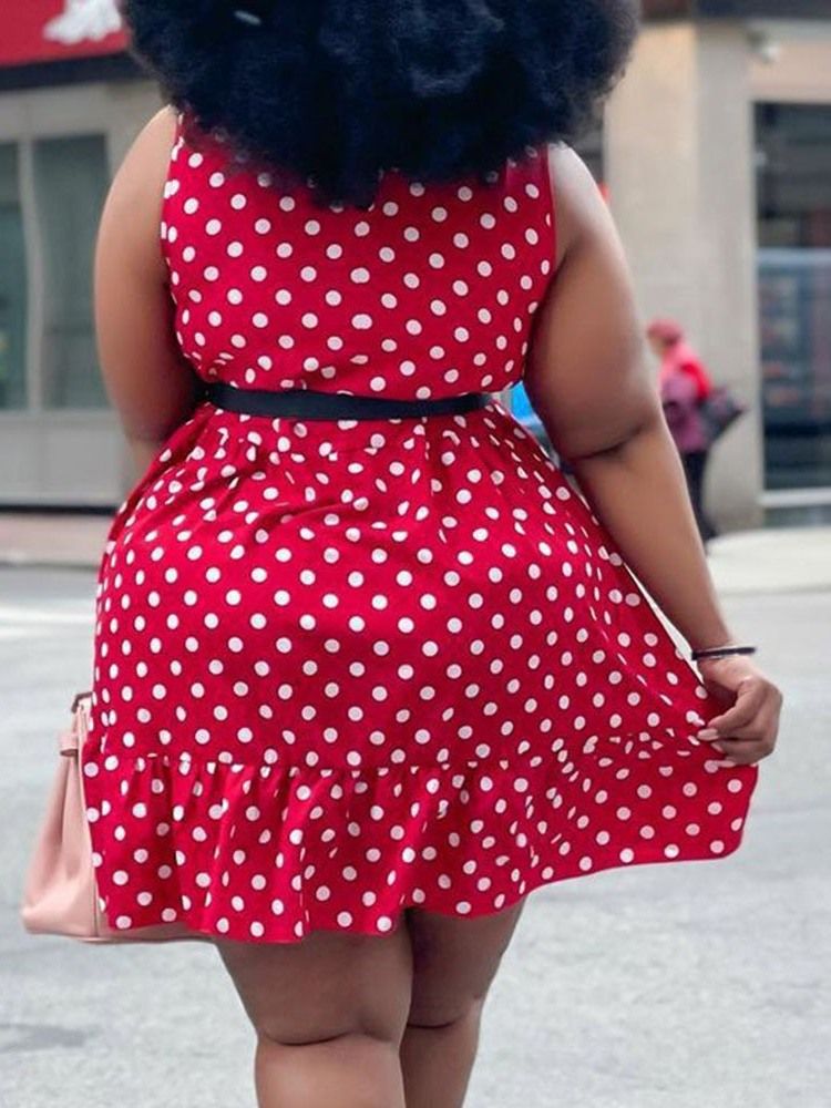 Patchwork Ärmlös Ovanför Knä Söt Klänning Plus Size