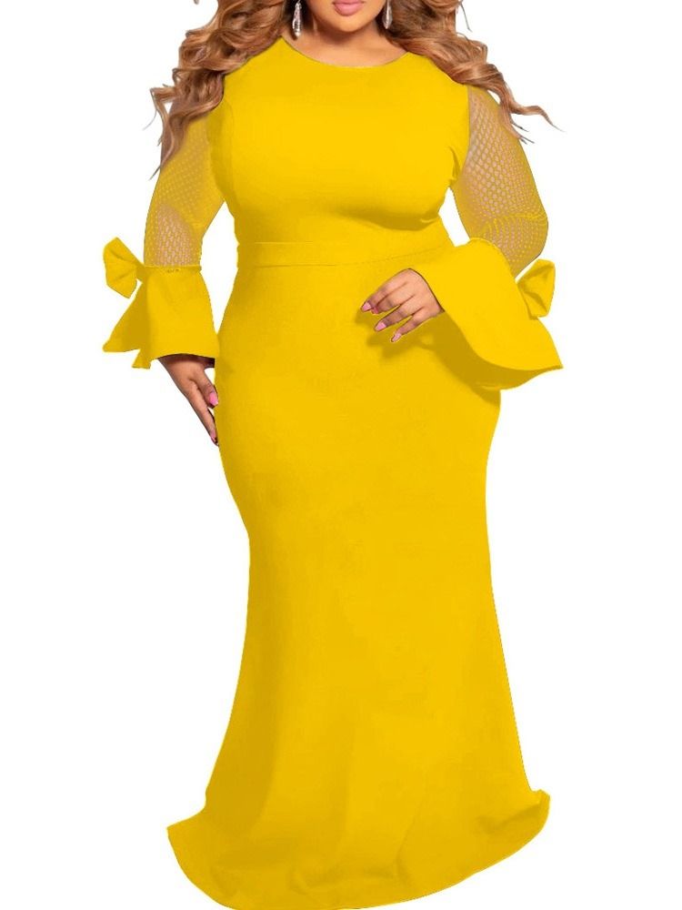 Patchwork Långärmad Golvlång Sjöjungfrutröja Bodycon Klänning Plus Size