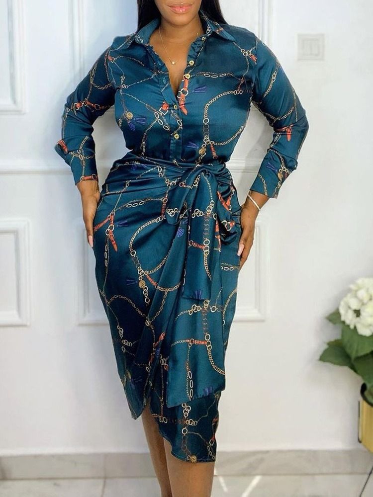 Patchwork Långärmad Knälång Bodycon Sommar Damklänning