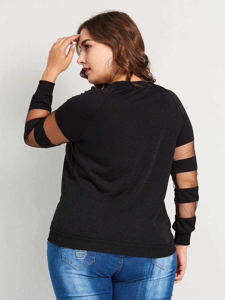 Patchwork Mesh Plus Size Casual T-Shirt