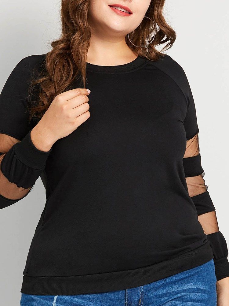 Patchwork Mesh Plus Size Casual T-Shirt