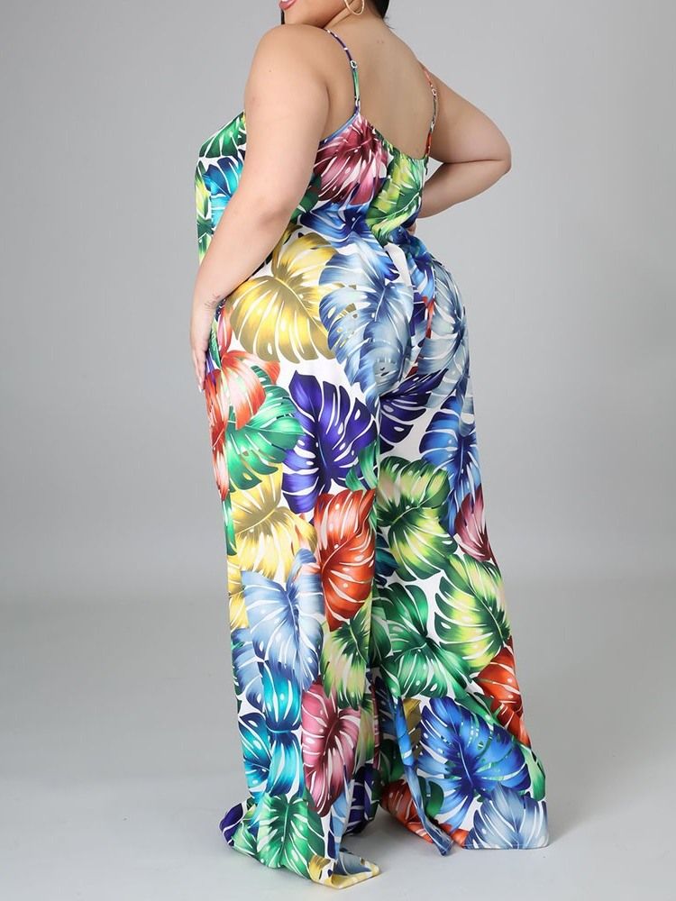 Patchwork Mode Färgblock Lös Dam Jumpsuit Med Hög Midja Plus Size