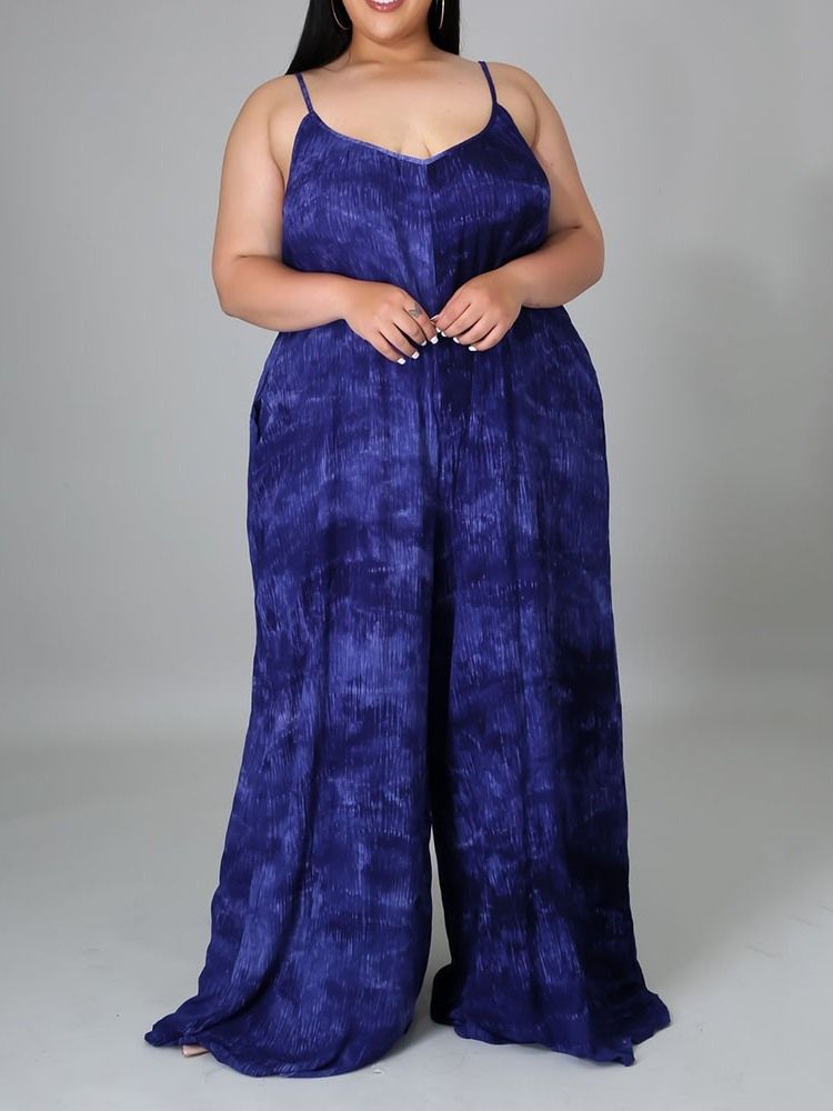 Patchwork Mode Färgblock Lös Dam Jumpsuit Med Hög Midja Plus Size