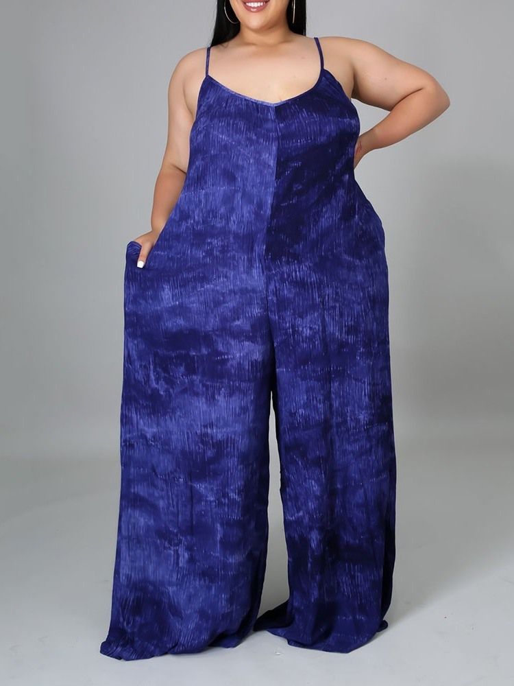 Patchwork Mode Färgblock Lös Dam Jumpsuit Med Hög Midja Plus Size
