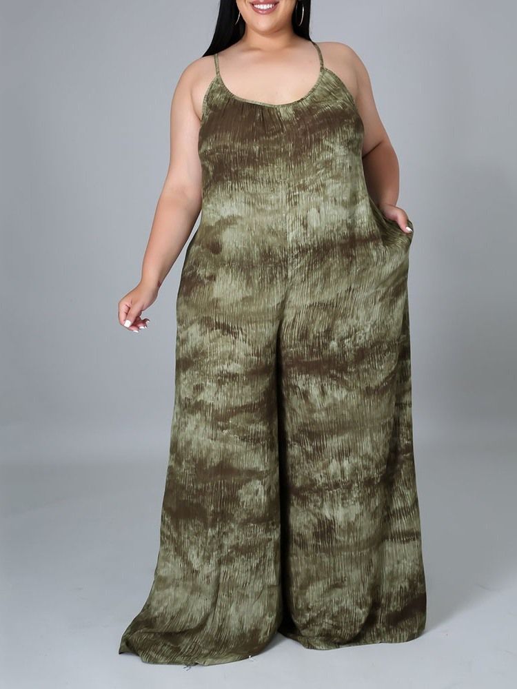 Patchwork Mode Färgblock Lös Dam Jumpsuit Med Hög Midja Plus Size