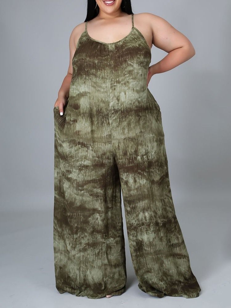 Patchwork Mode Färgblock Lös Dam Jumpsuit Med Hög Midja Plus Size
