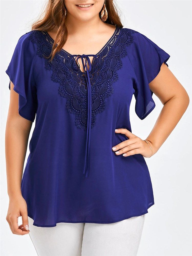 Patchwork T-Shirt Med Spetsar I Plusstorlek