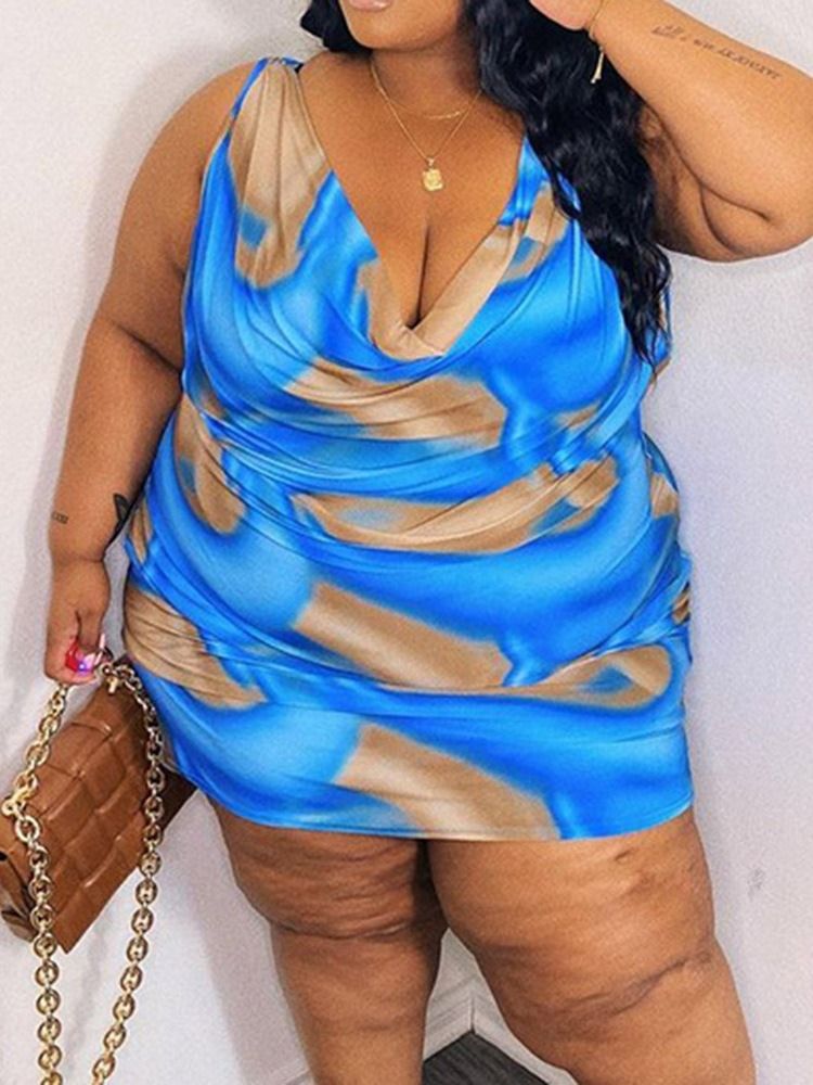 Patchwork V-Ringad Ärmlös Bodycon Westernklänning Plus Size