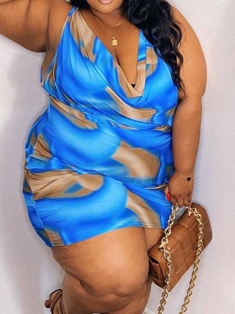 Patchwork V-Ringad Ärmlös Bodycon Westernklänning Plus Size