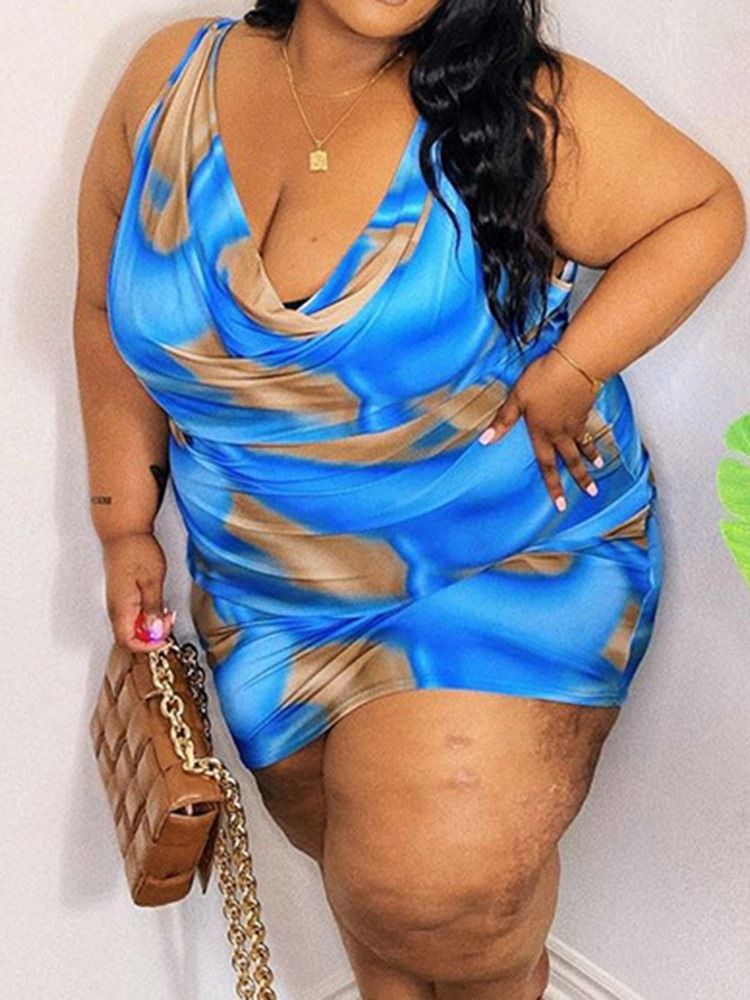 Patchwork V-Ringad Ärmlös Bodycon Westernklänning Plus Size