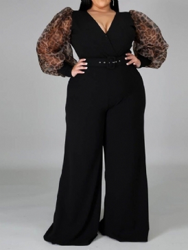 Patchwork Vanlig Hellängd Lösa Breda Ben Dam Jumpsuit Plus Size