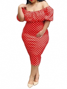 Pencil Off Shoulder Half Sleeve Polka Dots Klänning