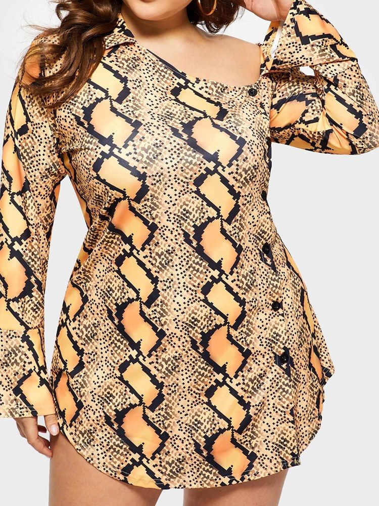Plus Size Above Knee Långärmad Snedkrage Klänning