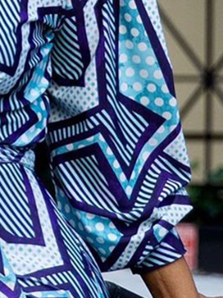 Plus Size Above Knee Print V-Hals Mode Lantern Sleeve Damklänning