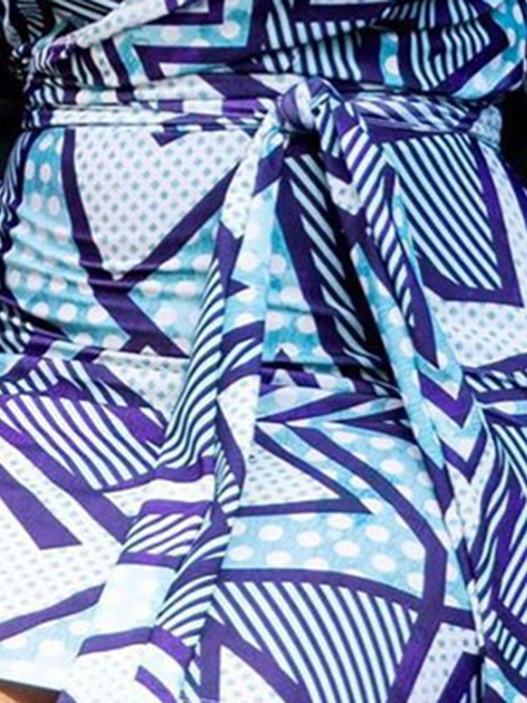 Plus Size Above Knee Print V-Hals Mode Lantern Sleeve Damklänning