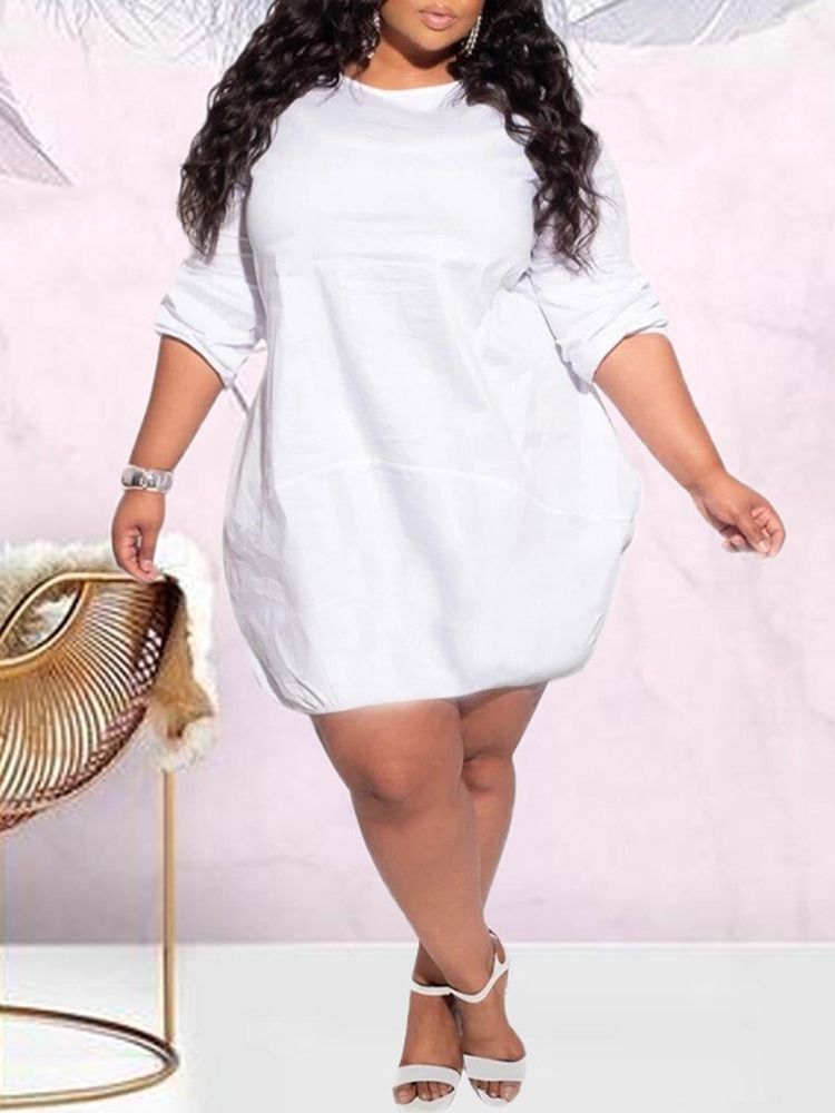 Plus Size Above Knee Rundhalsad Långärmad Vanlig Casual Klänning