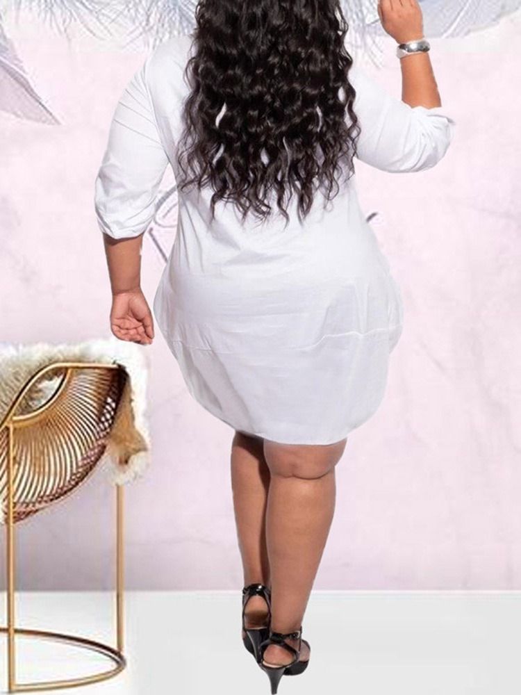 Plus Size Above Knee Rundhalsad Långärmad Vanlig Casual Klänning