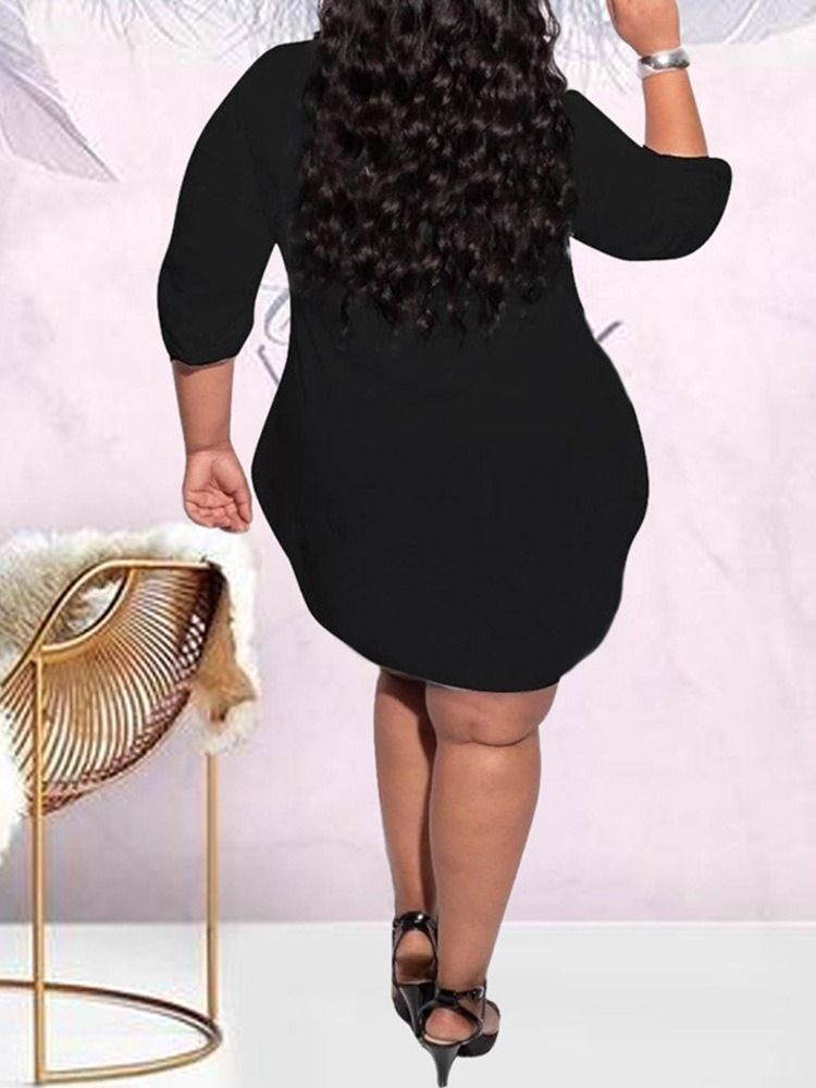 Plus Size Above Knee Rundhalsad Långärmad Vanlig Casual Klänning