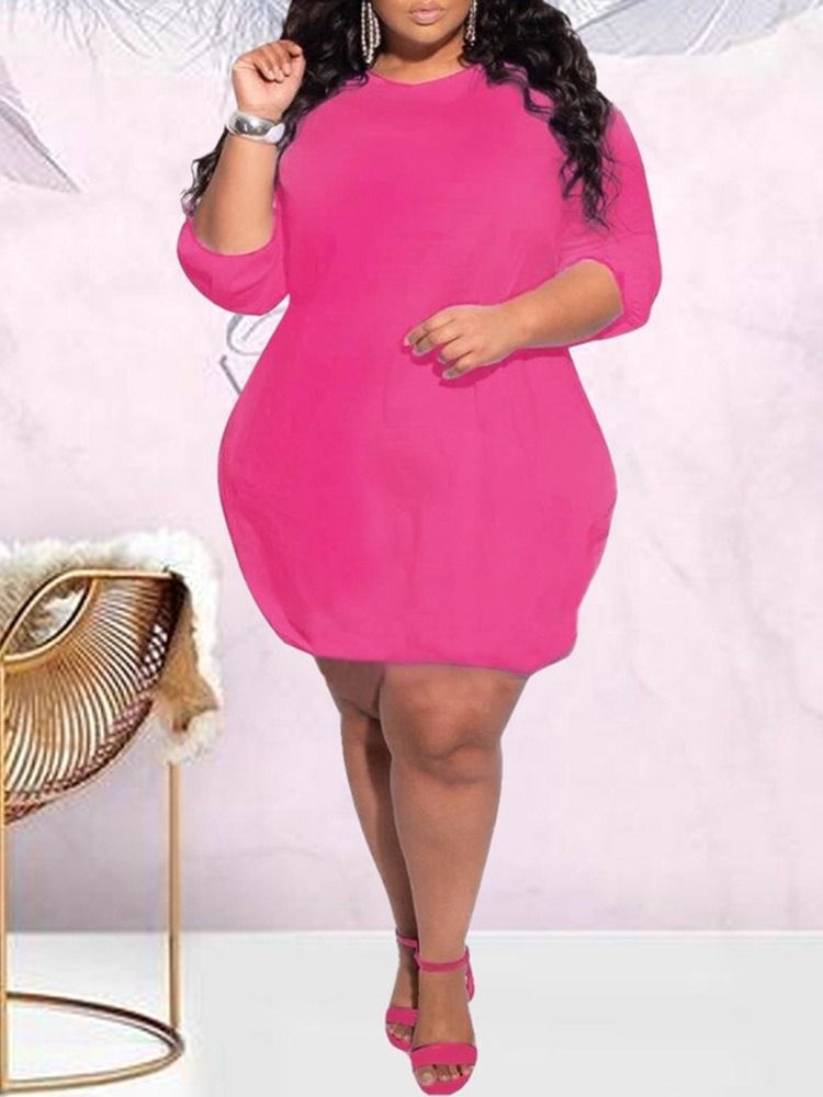 Plus Size Above Knee Rundhalsad Långärmad Vanlig Casual Klänning