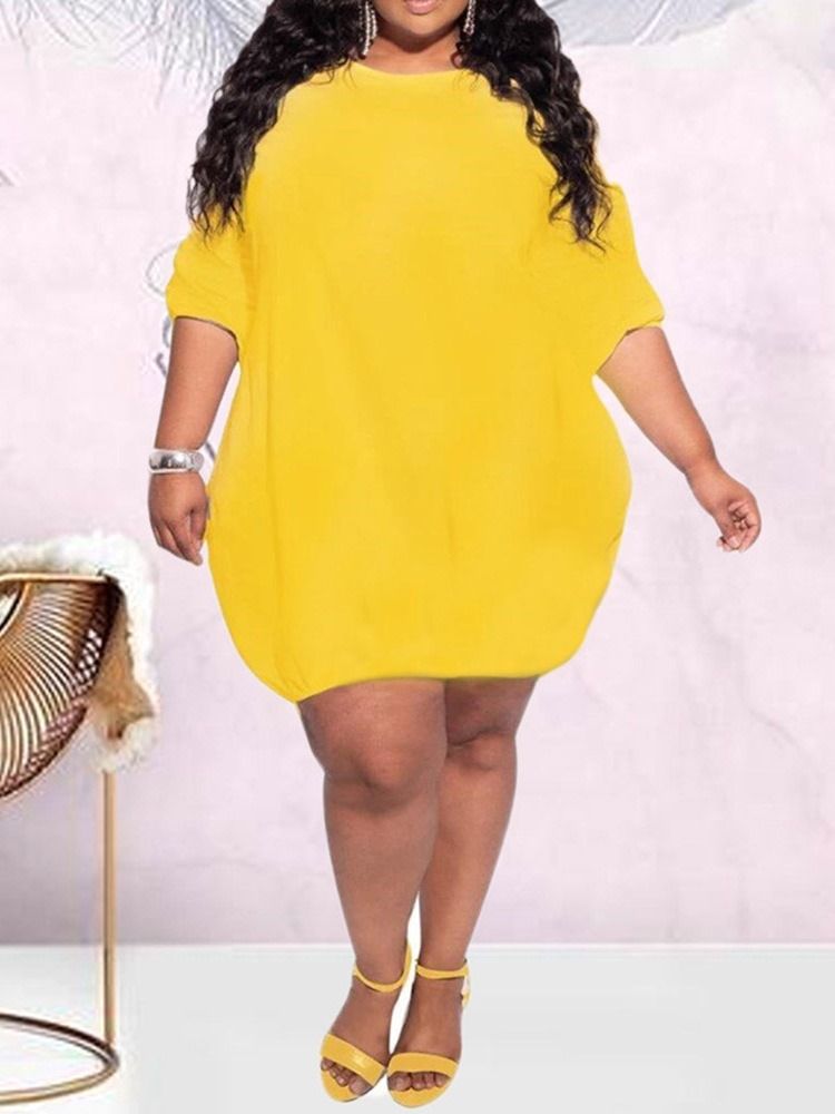 Plus Size Above Knee Rundhalsad Långärmad Vanlig Casual Klänning