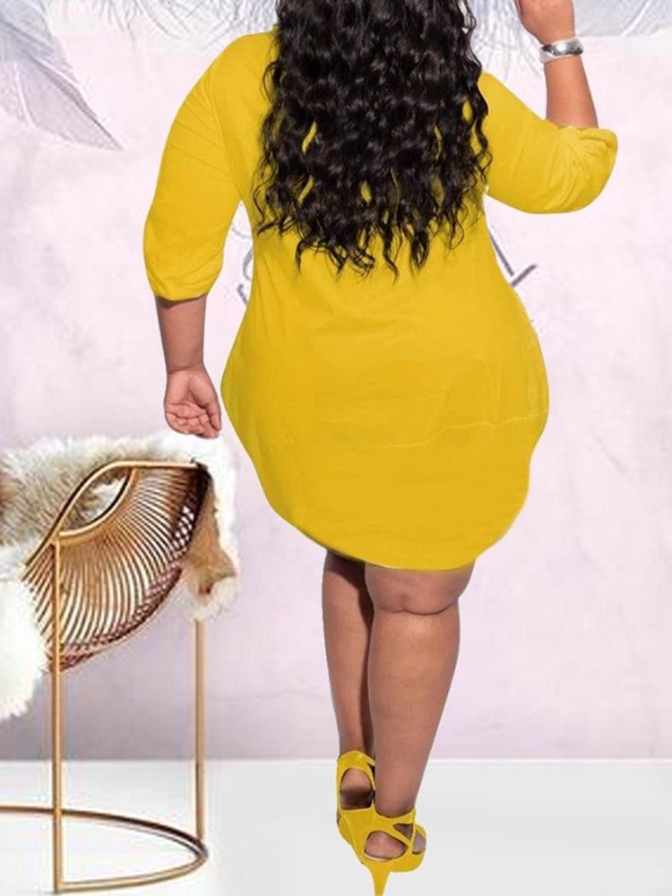 Plus Size Above Knee Rundhalsad Långärmad Vanlig Casual Klänning