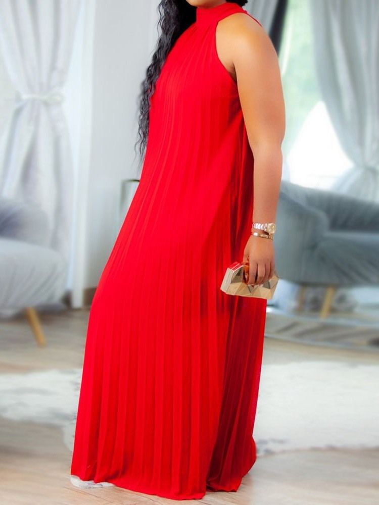 Plus Size Ärmlös Golvlång Veckad Modesommarklänning