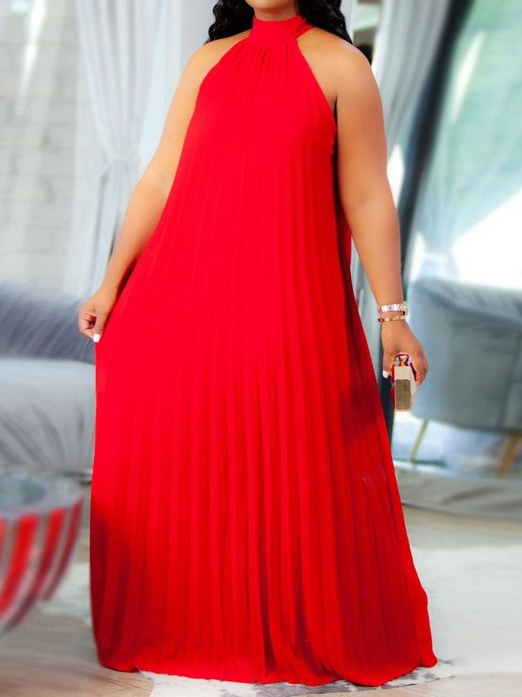 Plus Size Ärmlös Golvlång Veckad Modesommarklänning
