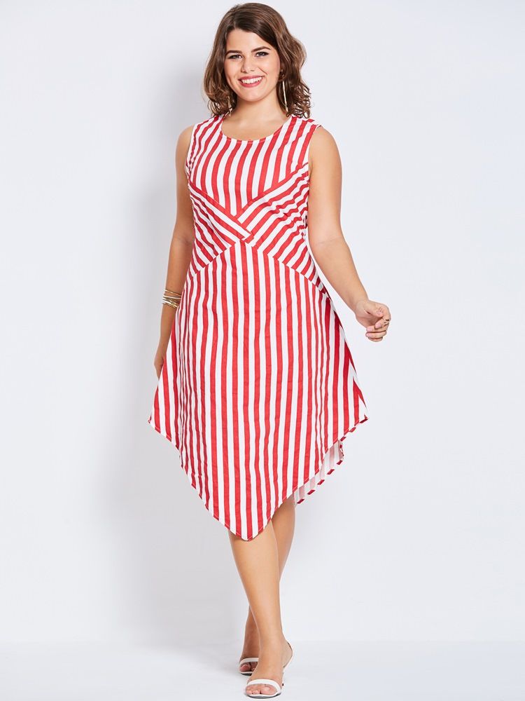 Plus Size Ärmlös Rundhalsad Asymmetrisk Pulloverklänning