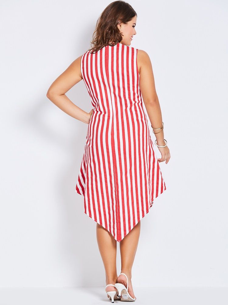 Plus Size Ärmlös Rundhalsad Asymmetrisk Pulloverklänning