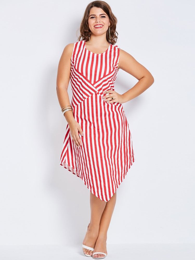 Plus Size Ärmlös Rundhalsad Asymmetrisk Pulloverklänning