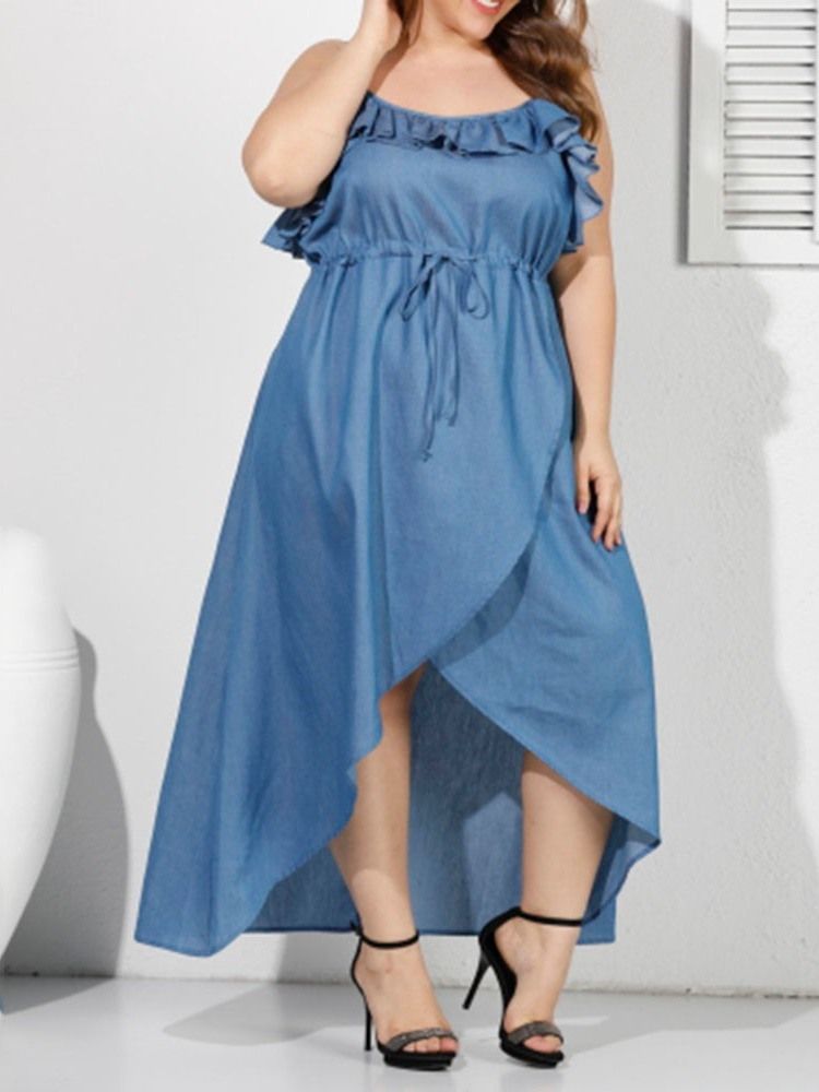 Plus Size Asymmetrisk Ärmlös Klänning Med Spetsband Med Spaghettiband