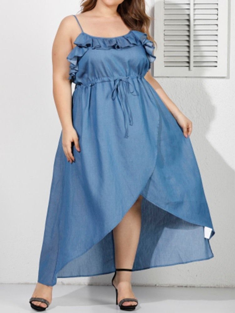 Plus Size Asymmetrisk Ärmlös Klänning Med Spetsband Med Spaghettiband