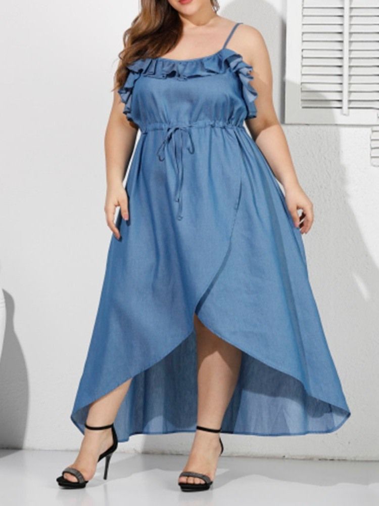 Plus Size Asymmetrisk Ärmlös Klänning Med Spetsband Med Spaghettiband