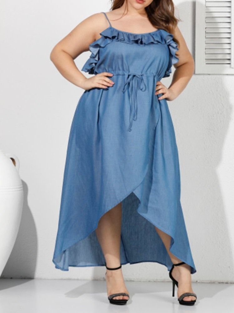 Plus Size Asymmetrisk Ärmlös Klänning Med Spetsband Med Spaghettiband