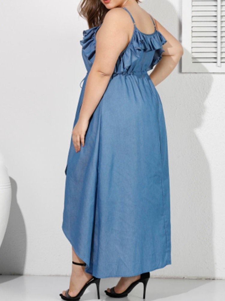 Plus Size Asymmetrisk Ärmlös Klänning Med Spetsband Med Spaghettiband