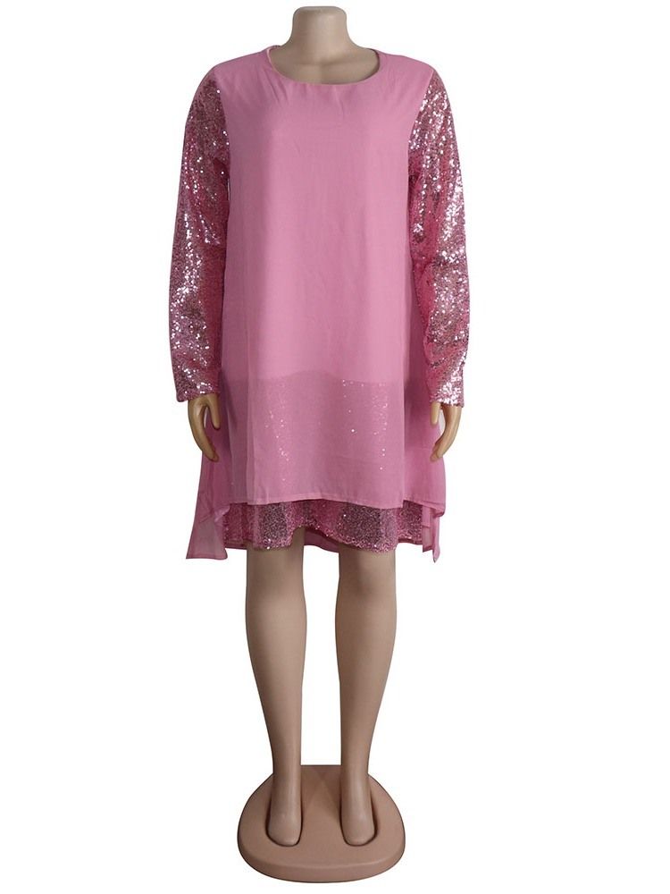 Plus Size Asymmetrisk Patchwork Paljetter Knälång Klänning