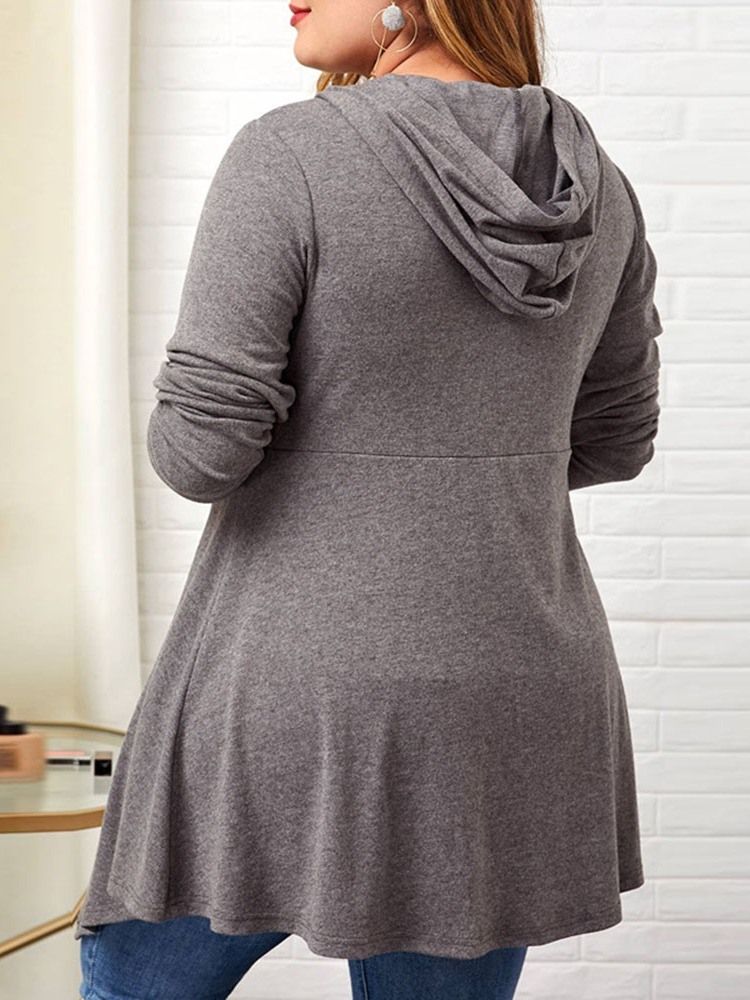 Plus Size Button Tunn Långärmad Hooded Damtröja
