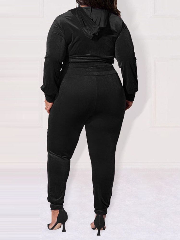 Plus Size Byxor Pocket Western Pencil Byxor Hooded Tvådelad Set