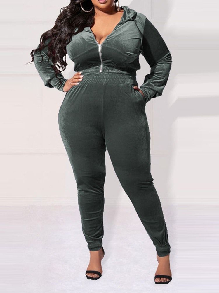 Plus Size Byxor Pocket Western Pencil Byxor Hooded Tvådelad Set
