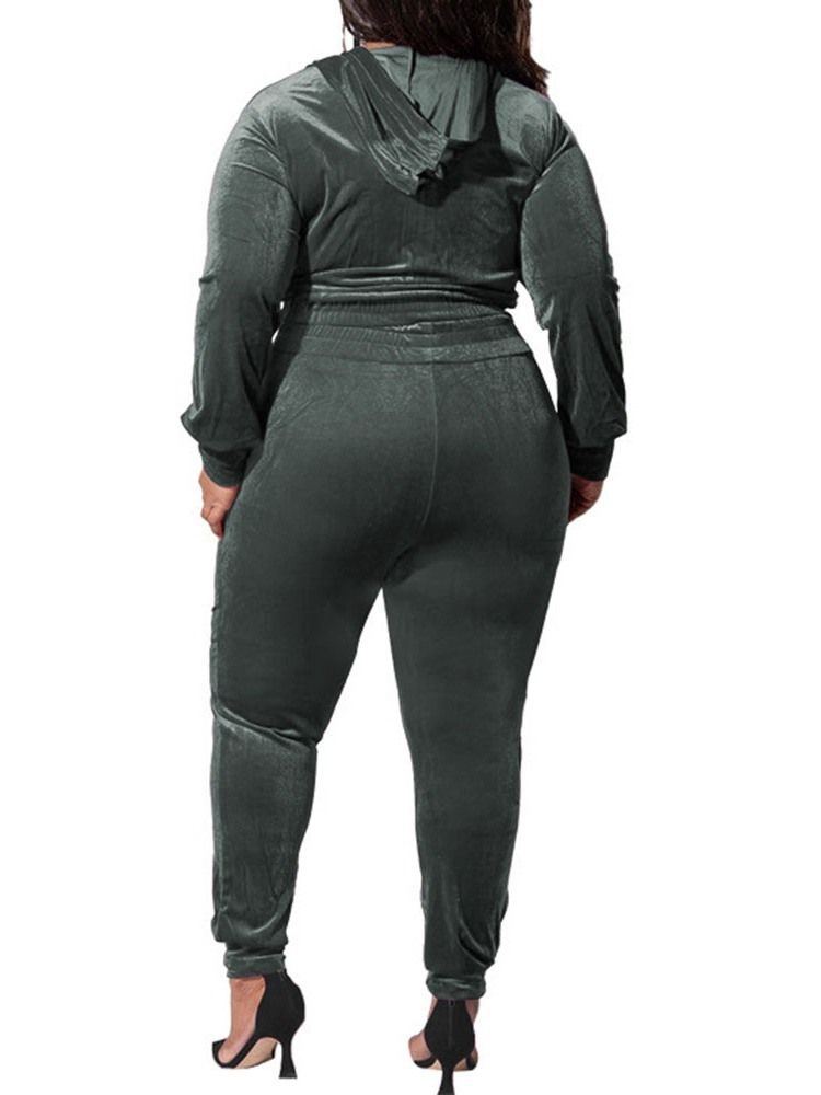 Plus Size Byxor Pocket Western Pencil Byxor Hooded Tvådelad Set