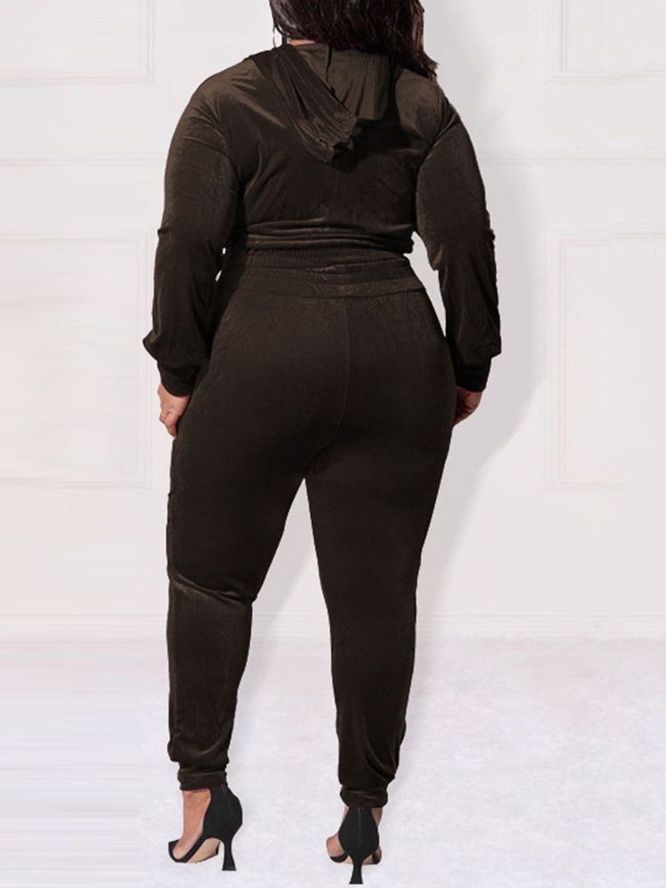Plus Size Byxor Pocket Western Pencil Byxor Hooded Tvådelad Set