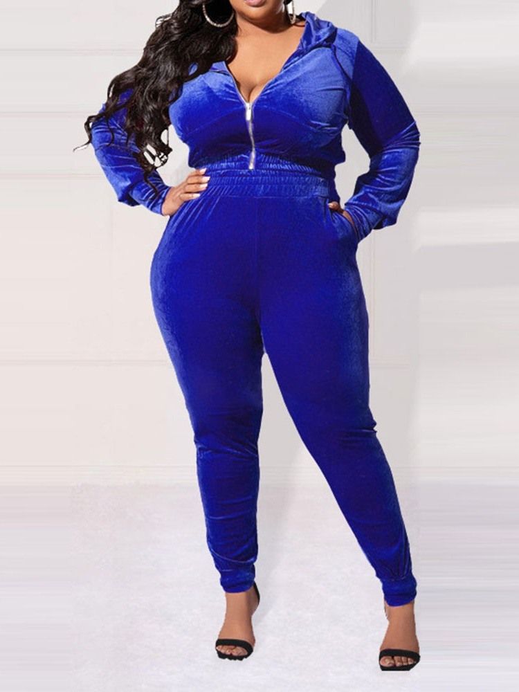 Plus Size Byxor Pocket Western Pencil Byxor Hooded Tvådelad Set