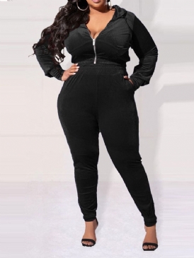 Plus Size Byxor Pocket Western Pencil Byxor Hooded Tvådelad Set