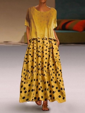 Plus Size Casual Polka Dots Kortärmad Rund Hals Ankellång Klänning