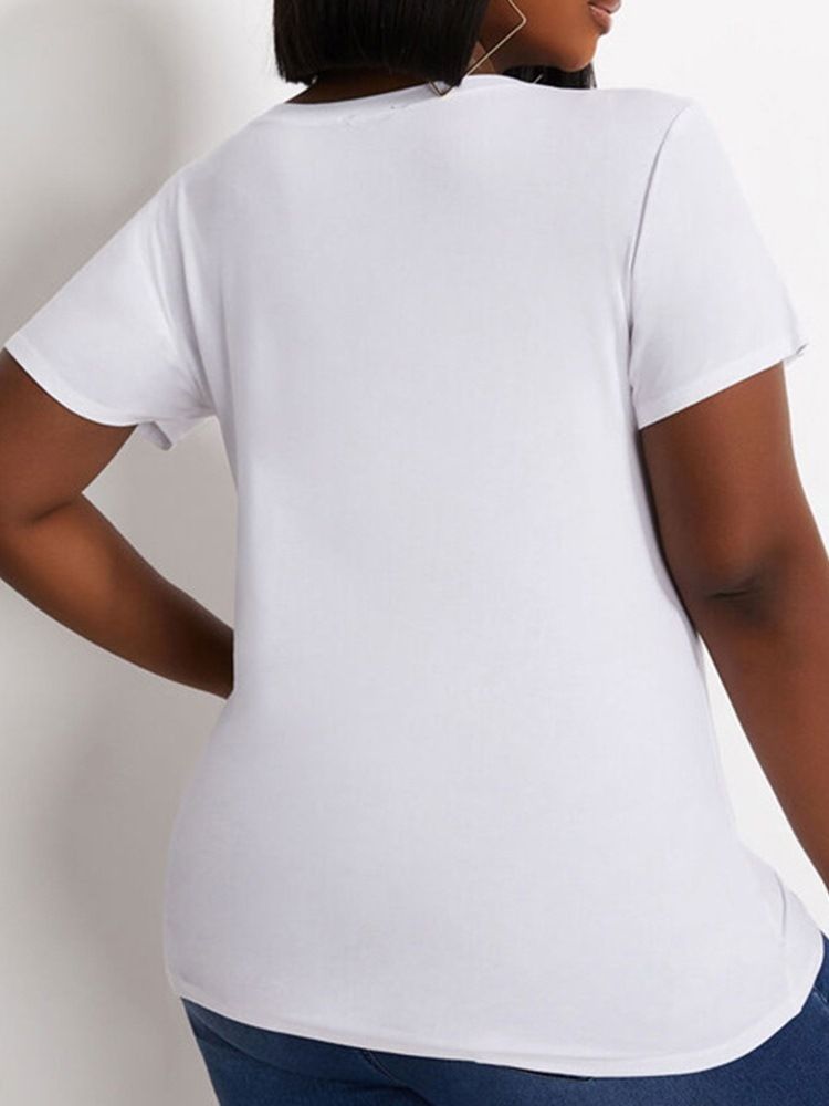 Plus Size Character Kortärmad T-Shirt Med Rund Hals