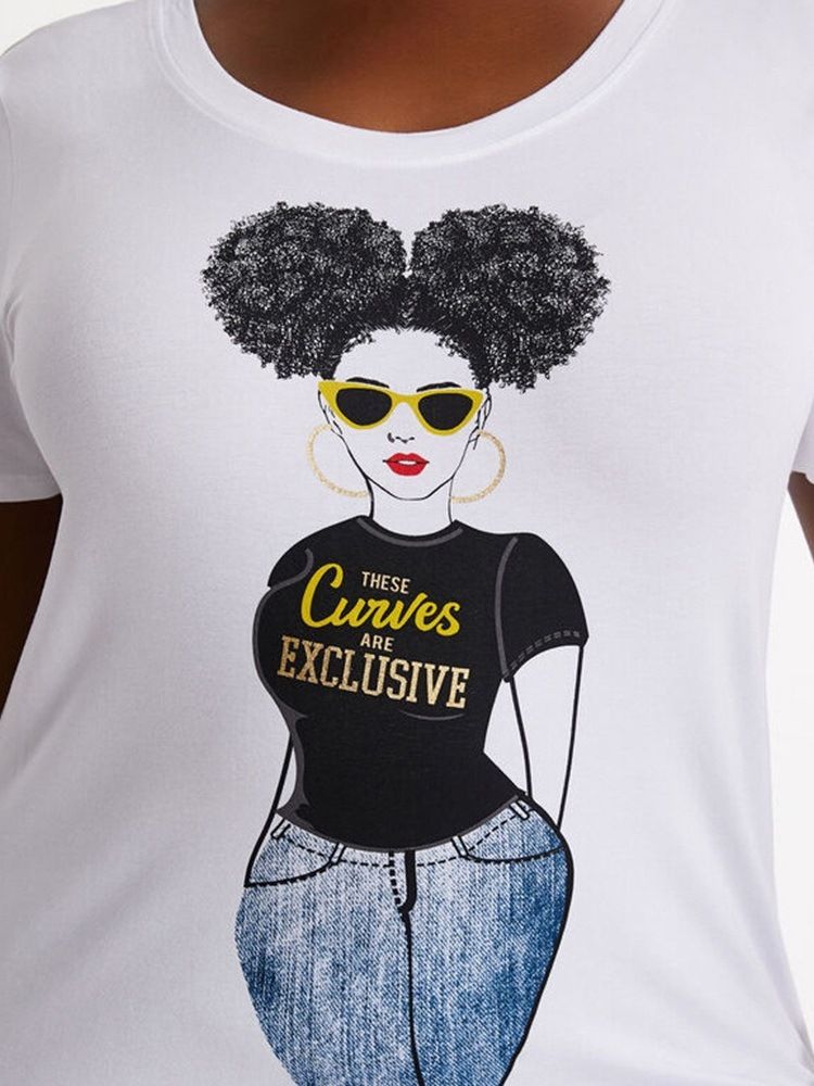 Plus Size Character Kortärmad T-Shirt Med Rund Hals
