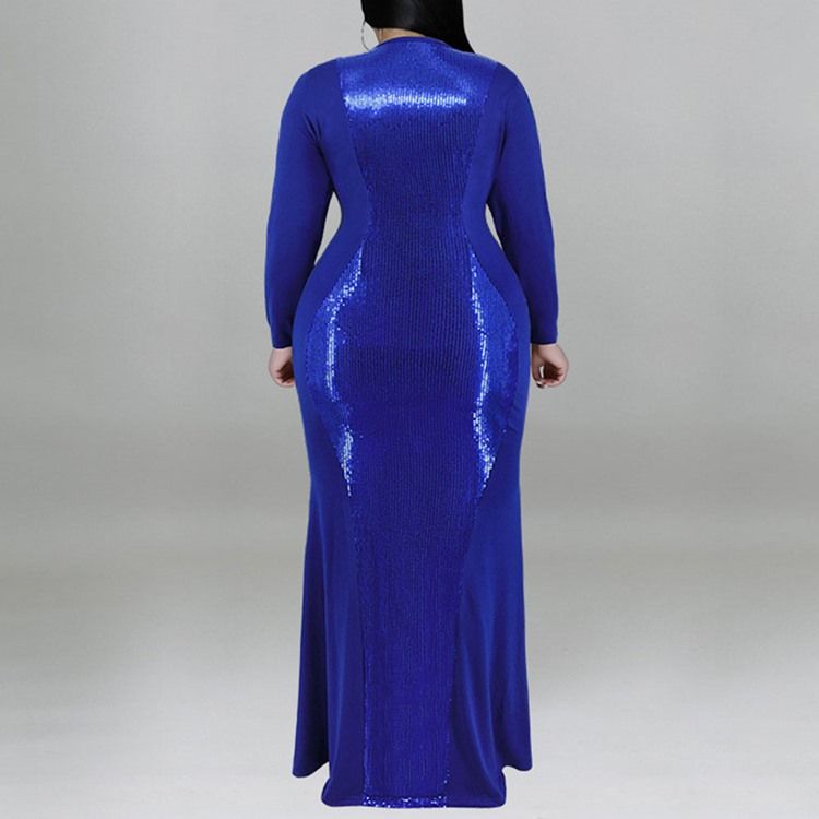 Plus Size Falbala Ankellång V-Ringad Fall Pullover Maxiklänning