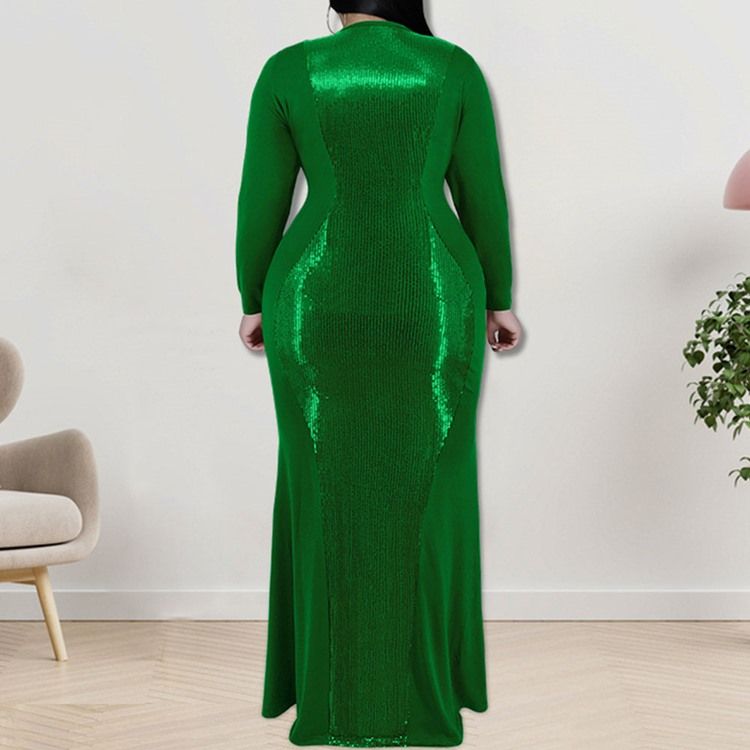 Plus Size Falbala Ankellång V-Ringad Fall Pullover Maxiklänning