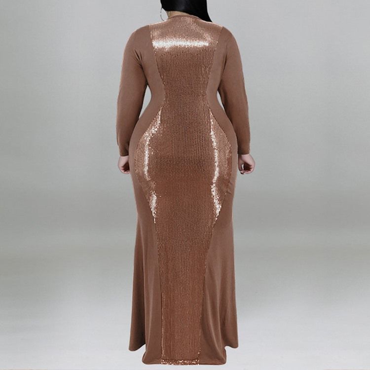 Plus Size Falbala Ankellång V-Ringad Fall Pullover Maxiklänning