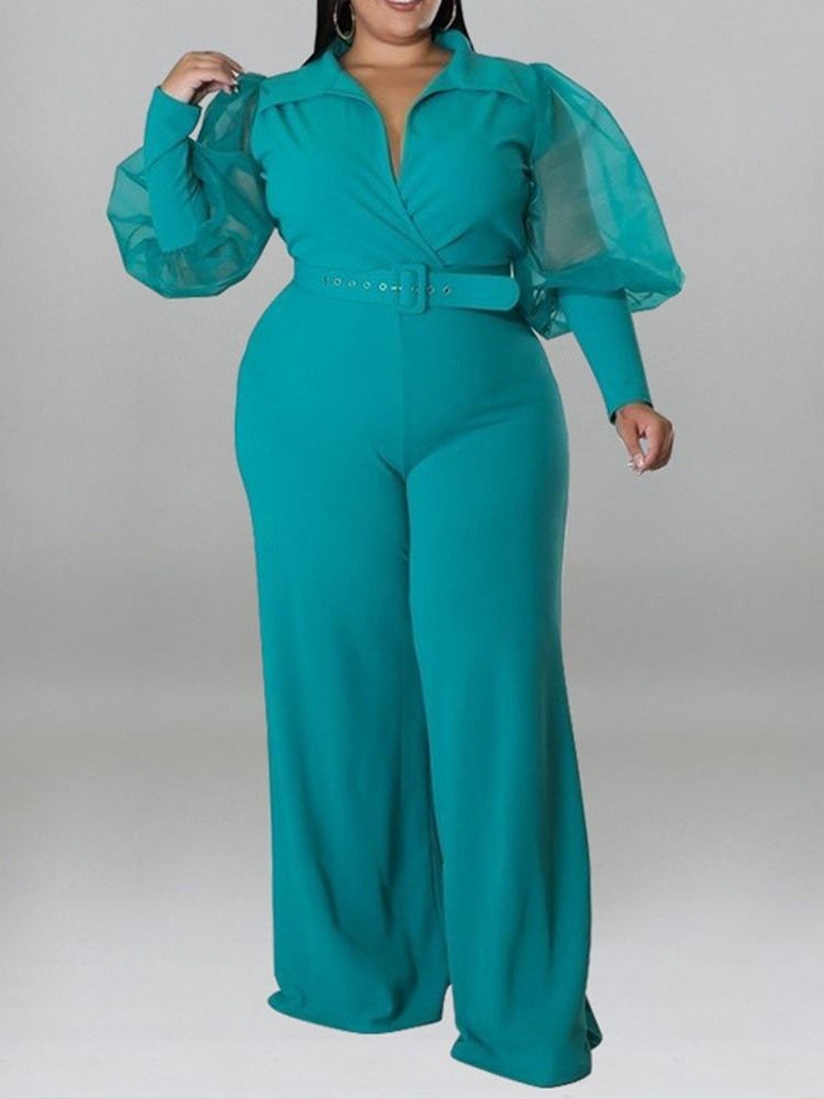 Plus Size Fashion Patchwork Vanlig Slim High Waist Jumpsuit